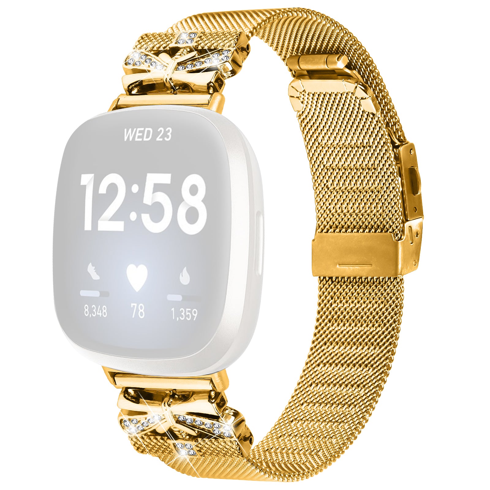 For Fitbit Versa 4 / Sense 2 Strap Rhinestone Decor Electroplating Stainless Steel Watch Band - Gold For Fitbit Versa 4 / Sense 2 Strap Rhinestone Decor Electroplating Stainless Steel Watch Band - Gold
